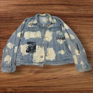 Pacsun Denim Jacket Bleach Cloud Wash Graphic Print‎ Mens Medium